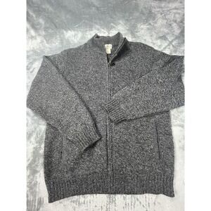 LL Bean Sweater Mens Large Reg Gray Classic Ragg Lambs Wool Full Zip Cardigan